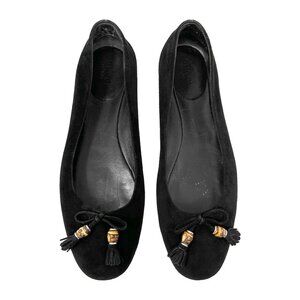 Gucci Black Suede Bamboo Bow Ballet Flats EU 37 Made in Italy